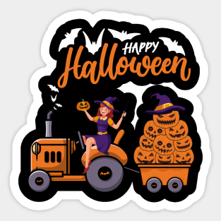 Happy Halloween costume witch Riding Tractor Boys Kids Sticker